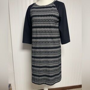 LOFT  Black Stripe 3/4 Sleeve Dress Womens Small
